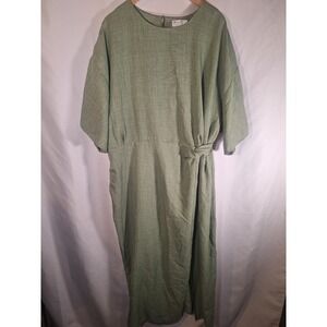 ASOS DESIGN Curve Sage Green Side Tie Midi Dress Plus Size US 20 Short Sleeve